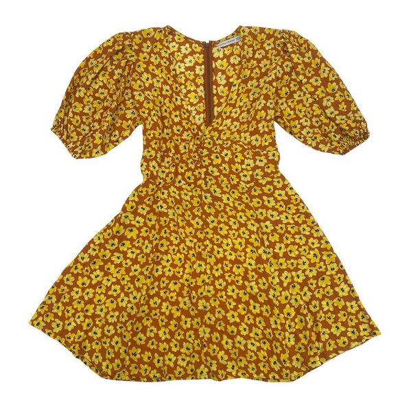 FAITHFULL THE BRAND Sm Ilia Thelma Floral Tie Back Dress Saffron Yellow Orange - Picture 1 of 13